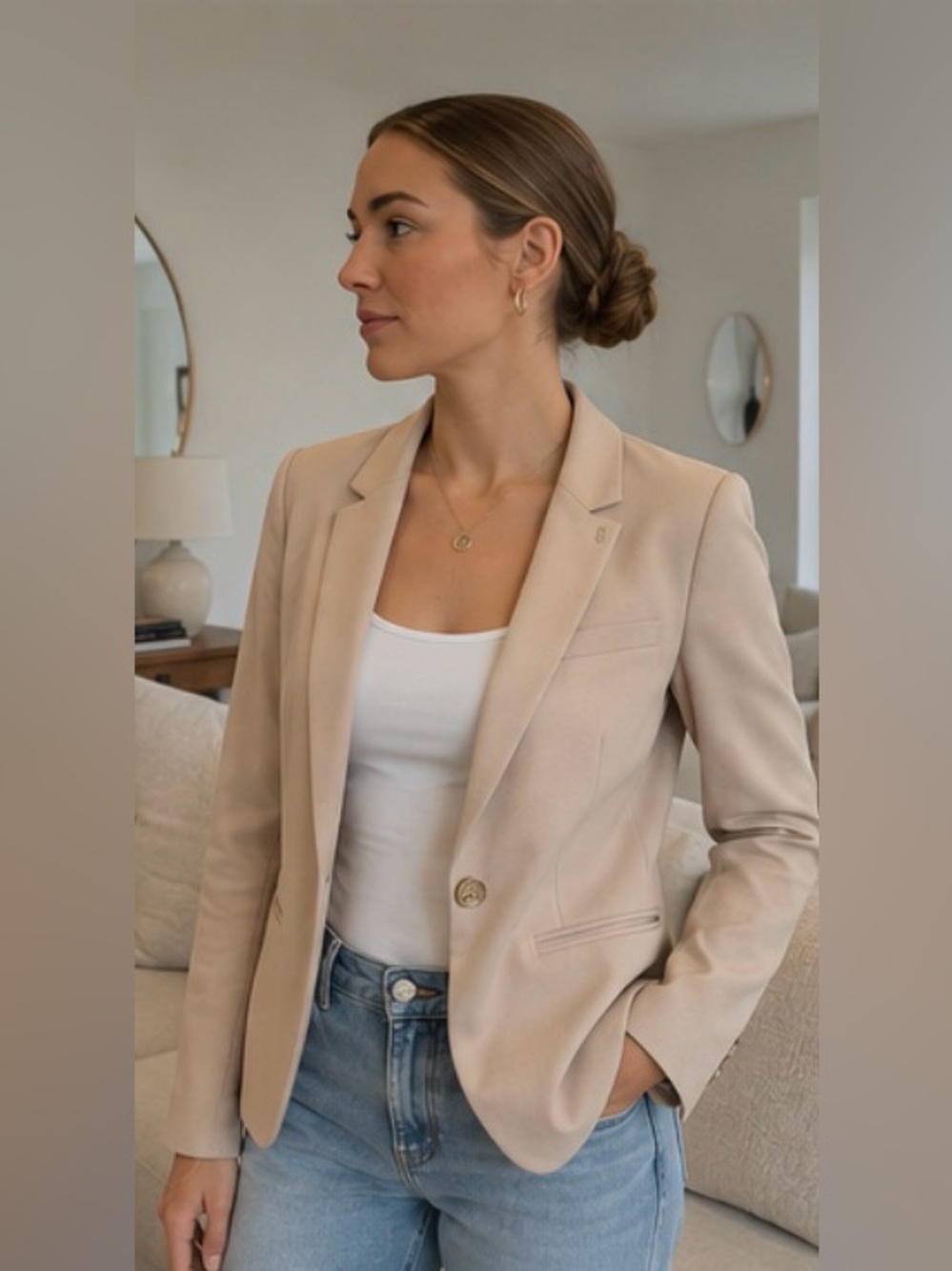 Tommy Hilfiger Women's Beige Single-Button Blazer - Picture 4 of 7